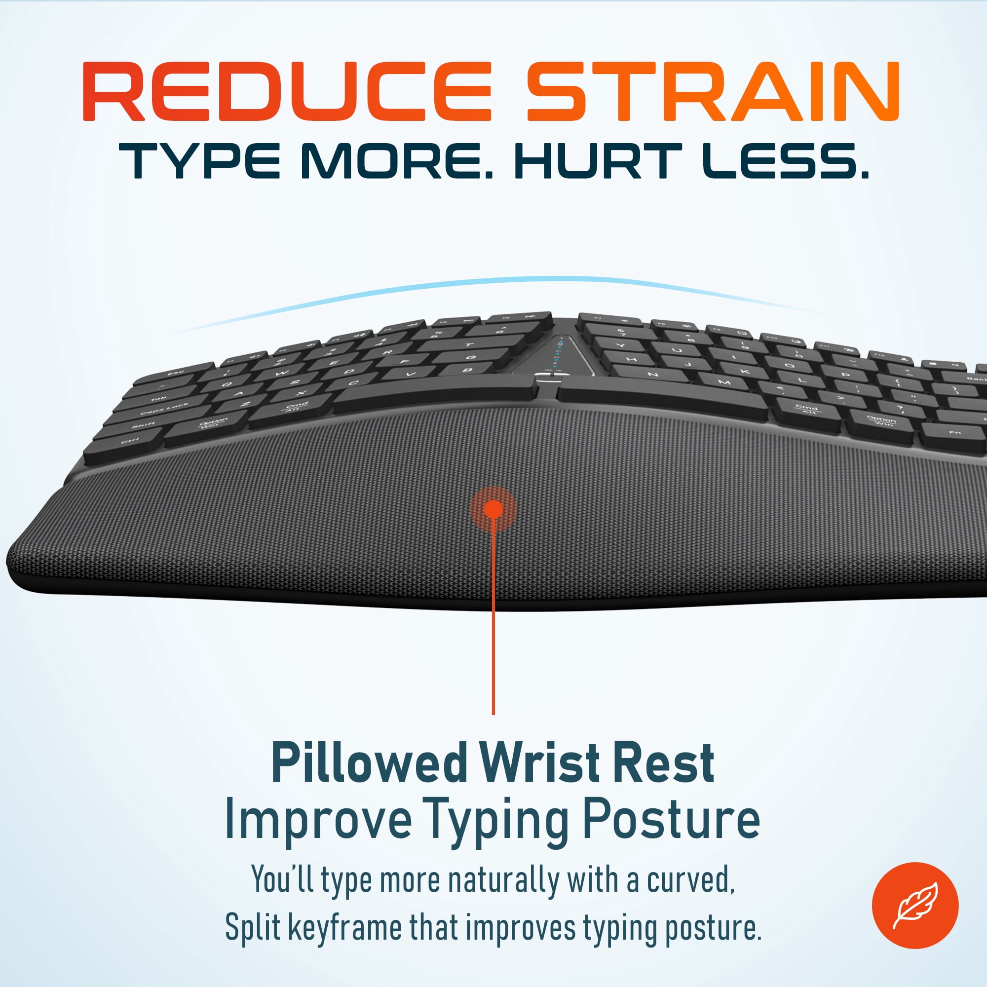 Delton KB250 Ergonomic Wireless Keyboard with Cushioned Palm Rest, Natural Typing Full-Size Rechargeable Keyboard, Bluetooth & USB Connectivity, Compatible for Laptop/PC/Tablets/Smartphone - Black