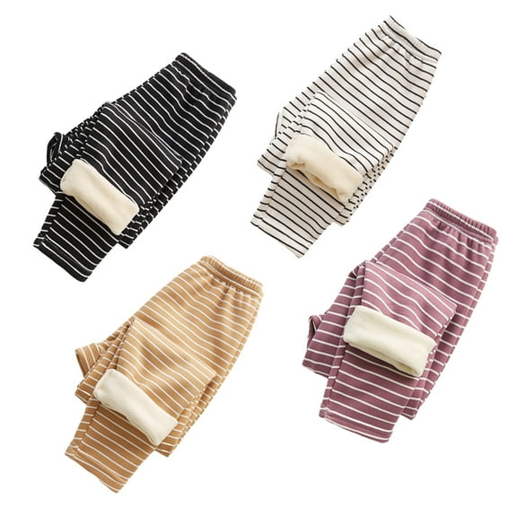 Godderr Kids Baby Girls Boys Fleece Leggings 2-14Y Teen Thick Pajamas Pants Toddler Fleece Lined Thermal Stretchy Pants Girls Striped Cotton Leggings