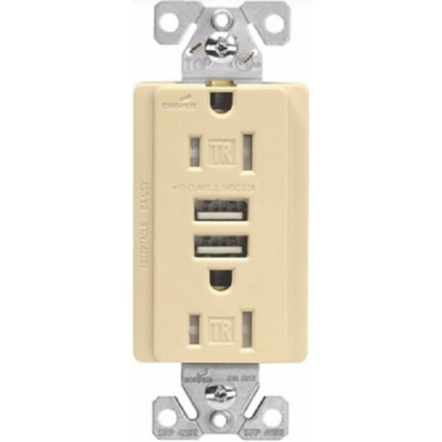 Cooper Wiring TR7765V-KB-L Réceptacle Duplex de Mise à la Terre USB 3.1A, Ivoire