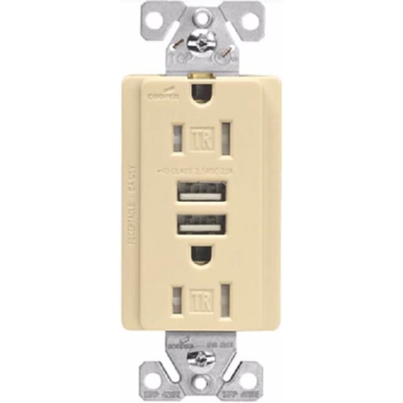 Cooper Wiring TR7765V-KB-L 3.1A USB Grounding Duplex Receptacle, Ivory
