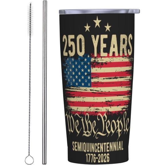 United States 1776-2026 250th Anniversary Tumblers for Student, Patriotic USA American Flag Stainless Steel Vacuum Insulated Cup with Lid Straw 20oz