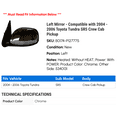 thumbnail image 2 of Left Mirror - Compatible with 2004 - 2006 Toyota Tundra SR5 Crew Cab Pickup 2005, 2 of 2