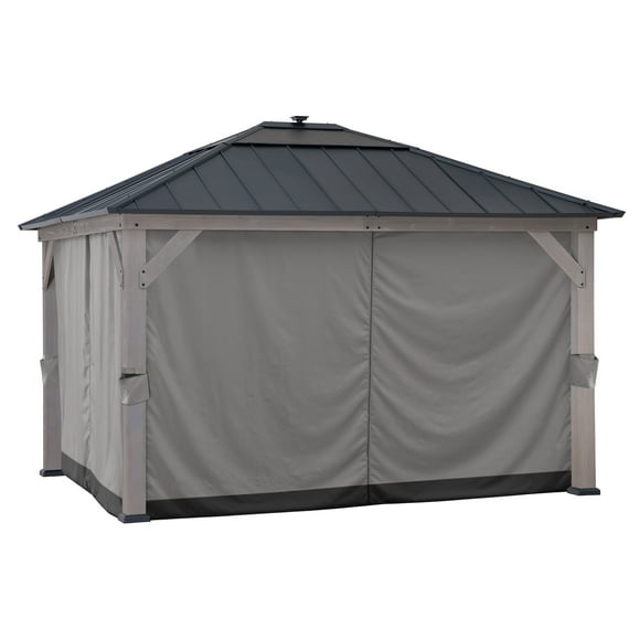 Sunjoy Curtain for gazebo Outdoor Use Rainproof Curtain Set for 11 x 13 ft Gazebo , Four-Side Privacy Side Wall Curtain Panels for Patio, Grey