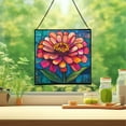 thumbnail image 2 of Zinnia Flower Stained Glass Panel Suncatcher Square Window Hanging, 8 Inch Real Glass Decorative Art Sun Catcher for Home, Gift, and Garden Decor 78OR19, 2 of 6