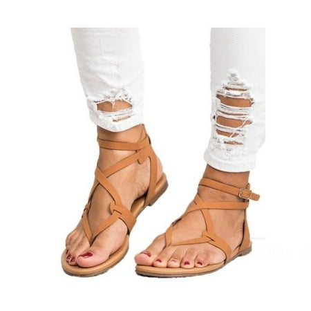 

Womens Summer Flip Flops Sandal Cross T Strap Thong Flat Casual Shoes Size