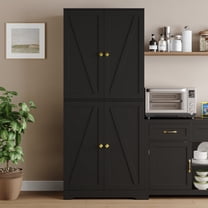 YouTrend 72'' Farmhouse Kitchen Pantry Cabinet with 4 Barn Doors,Storage Cabinet W/ 4 Shelves for Living Room,Kitchen,Bathroom,Office,Black