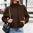thumbnail image 2 of Enjoytime Fall Jackets for Women Stand Collar Button Zip Up Jacket Winter Casual Long Sleeve Cropped Coat with Pockets, 2 of 7