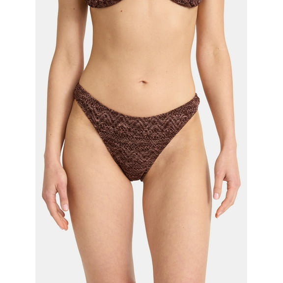 No Boundaries Warm Chocolate Cheeky High Leg Bikini Swim Bottoms, Women's