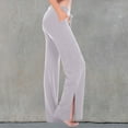 thumbnail image 2 of Women’s Loose Flared Pants Elastic Waist Drawstring Fitness Yoga Sport Pants Solid Color Side Split Trousers, 2 of 6