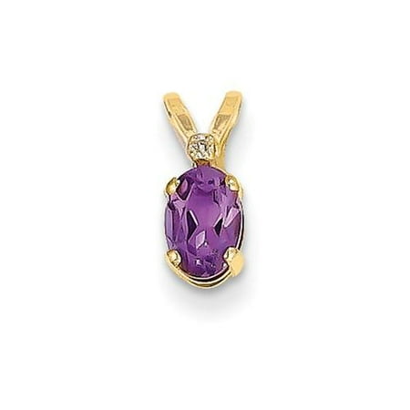 14k Yellow Gold 6x4 Oval Diamond & Amethyst Birthstone Pendant