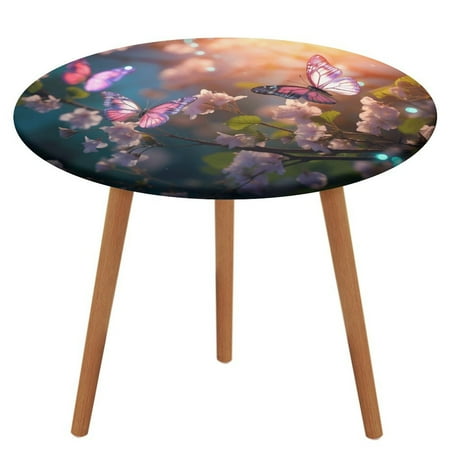 

Butterfly (73) Tablecloth Round Elastic Fitted Waterproof Table Cover Cloth for Dining Room Indoor Outdoor Decor