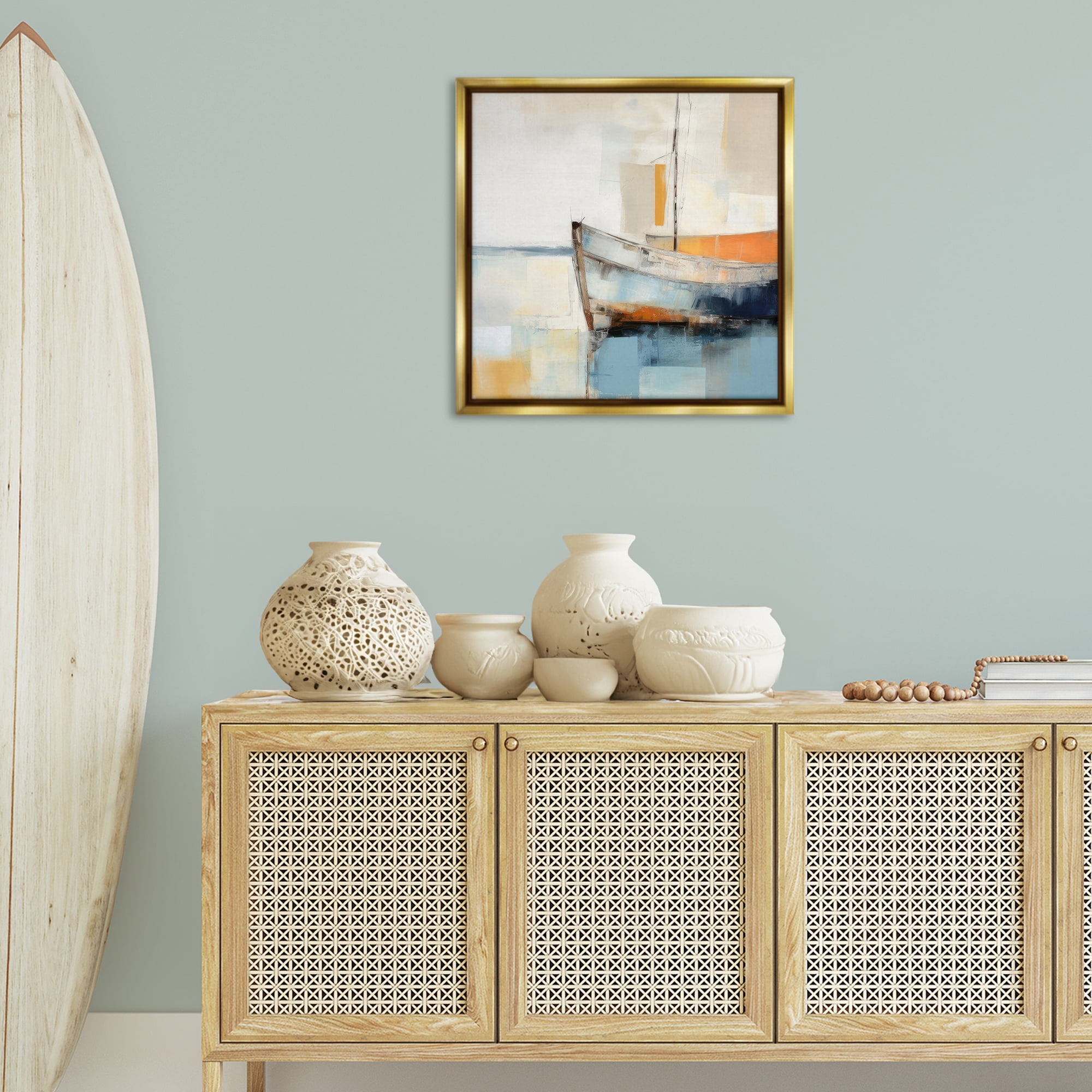 Stupell Industries Coastal Charm Expedition Nautical & Beach Painting Gold Floater Framed Canvas Art Print Wall Art, 25 x 25