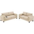 thumbnail image 4 of Double Arm Living Room 2-Piece Furniture Sets, Comfy Deep Seat Loveseat & 3 Seater Sofa Couch, Pet-Friendly Sofas Couch Small Spaces Sofa Bed Couches for Living Room Bedroom (Khaki, Loveseat+Sofa), 4 of 7