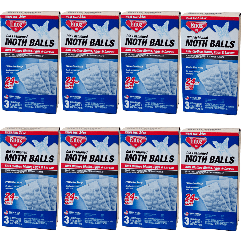 Enoz Old Fashioned Moth Balls Naphthalene Balls 24 Oz 3 Single Use 8 Oz Packets, 8 boxes