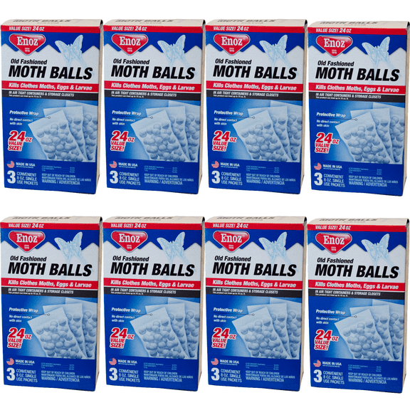 Enoz Old Fashioned Moth Balls, Naphthalene, Single-Use Packets, 8 oz, 3 Pack