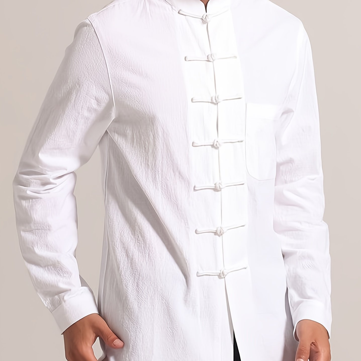 Men‘s Long Sleeve Tang Suit Shirt White S-3XL Chinese Style Retro Stand ...