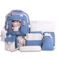 thumbnail image 2 of Mochila Mujer 5 unids/set mochila de mujer mochilas de viaje de nailon con alfileres colgantes de felpa (azul), 2 of 2