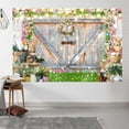 thumbnail image 3 of Spring Garden Easter Backdrop,Rustic Wooden Door Background,Easter Bunny Colored Eggs Backdrop,Granary Wood Wall Flowers Grass Children Easter Party Decoration Backdrop 5X3FT, 3 of 5