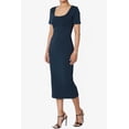 thumbnail image 3 of TheMogan Robe Midi Moulante Crayon en Coton Extensible à Manches Courtes et Encolure Carrée pour Femmes P-TG, 3 of 6
