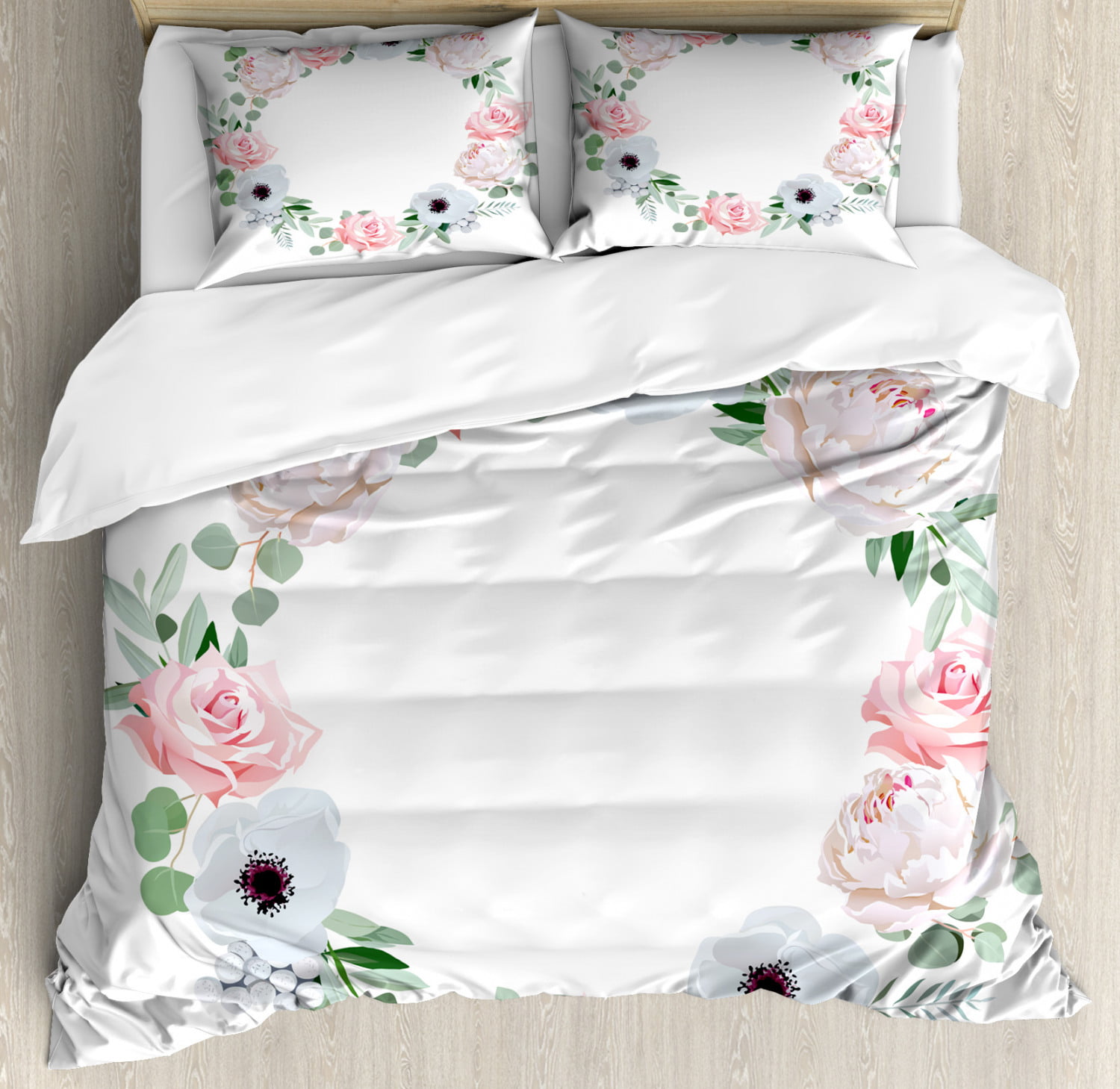 Anemone Flower Queen Size Duvet Cover Set, Delicate Peony Rose Brunia ...