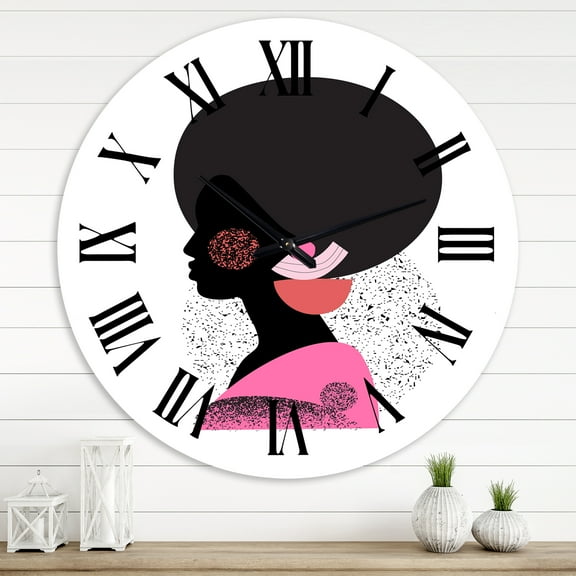 Designart 'Ethnic Geometric Silhouette Of Afro American I' Modern Wall Clock
