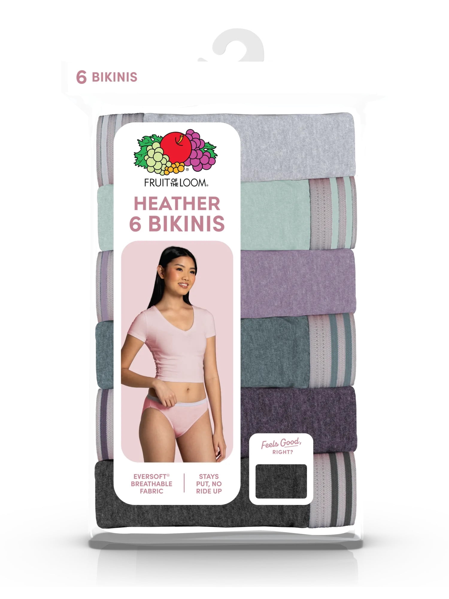 Fruit of the Loom Women's Cotton Blend Bikini Underwear, Soft Breathable Everyday Panties, 6-Pack, Sizes S-2XL