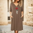 thumbnail image 4 of Gibobby Vestido casual de punto para mujer Vestido largo suelto informal de manga larga con capucha y estampado floral para mujer para primavera y otoño(Café,G), 4 of 5