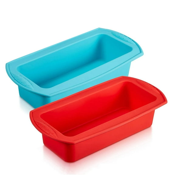 NOGIS 2 Pieces Silicone Loaf Pan Silicone Bread Loaf Cake Mold Nonstick Silicone Loaf Baking Pan for Homemade Cake, Break, Meatloaf, Blue & Red