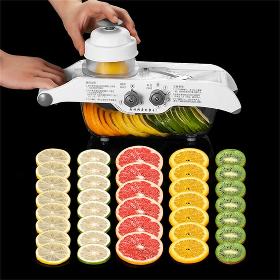 Manual Vegetable and Fruit Cutter | Multifunctional Slicer Dicer Chopper | Interchangeable Stainless Steel Blades | Compact Design | Anti-Slip Base | Hand Protector | 35x11x17cm