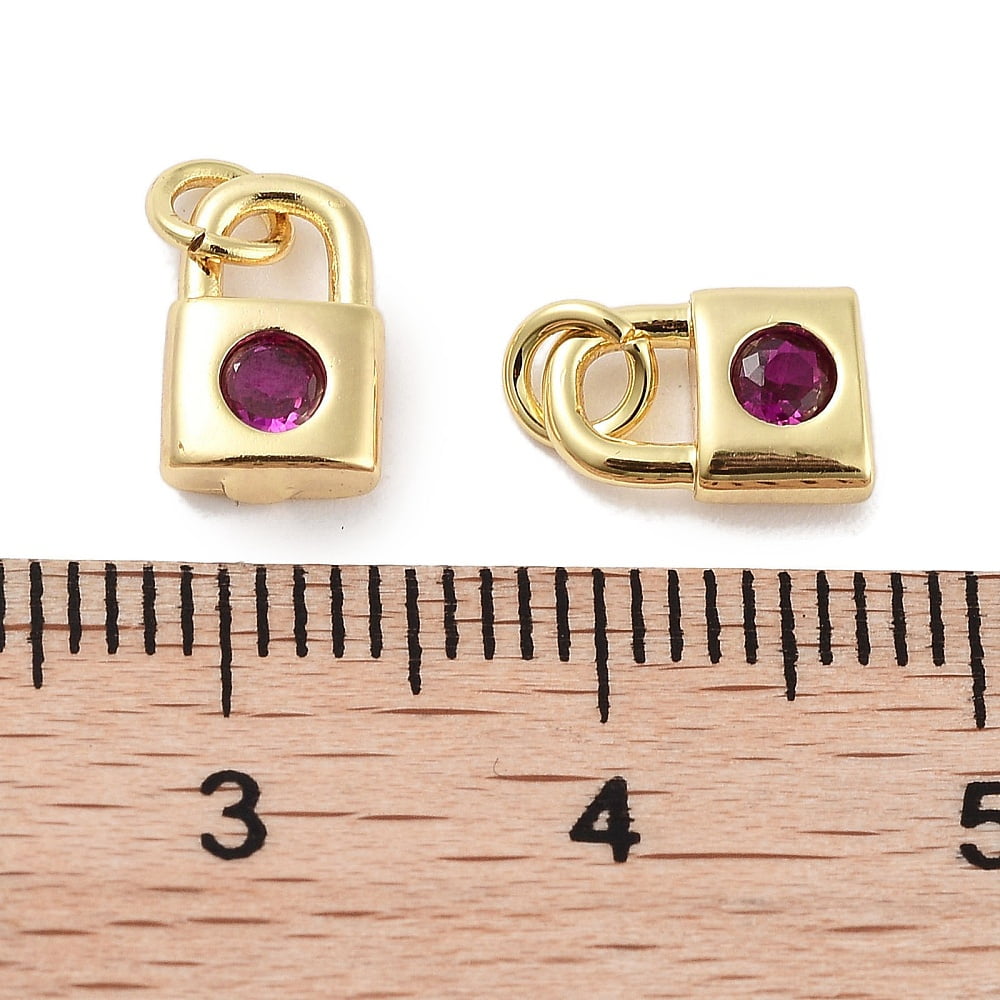 Brass Micro Pave Cubic Zirconia Charms Cadmium Free Nickel Free Lead Free with Jump Ring Lock Real 18K Gold Plated Medium Violet Red 9x5.5x2.5mm