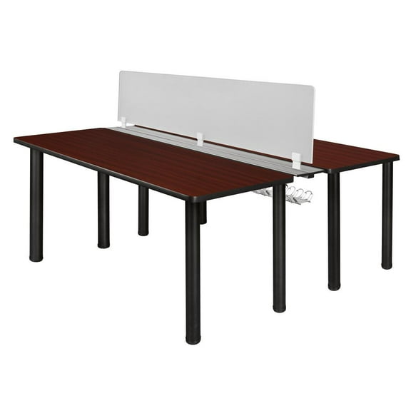 Kee 60" x 24" Benching System with Privacy Divider- Mahogany/ Black