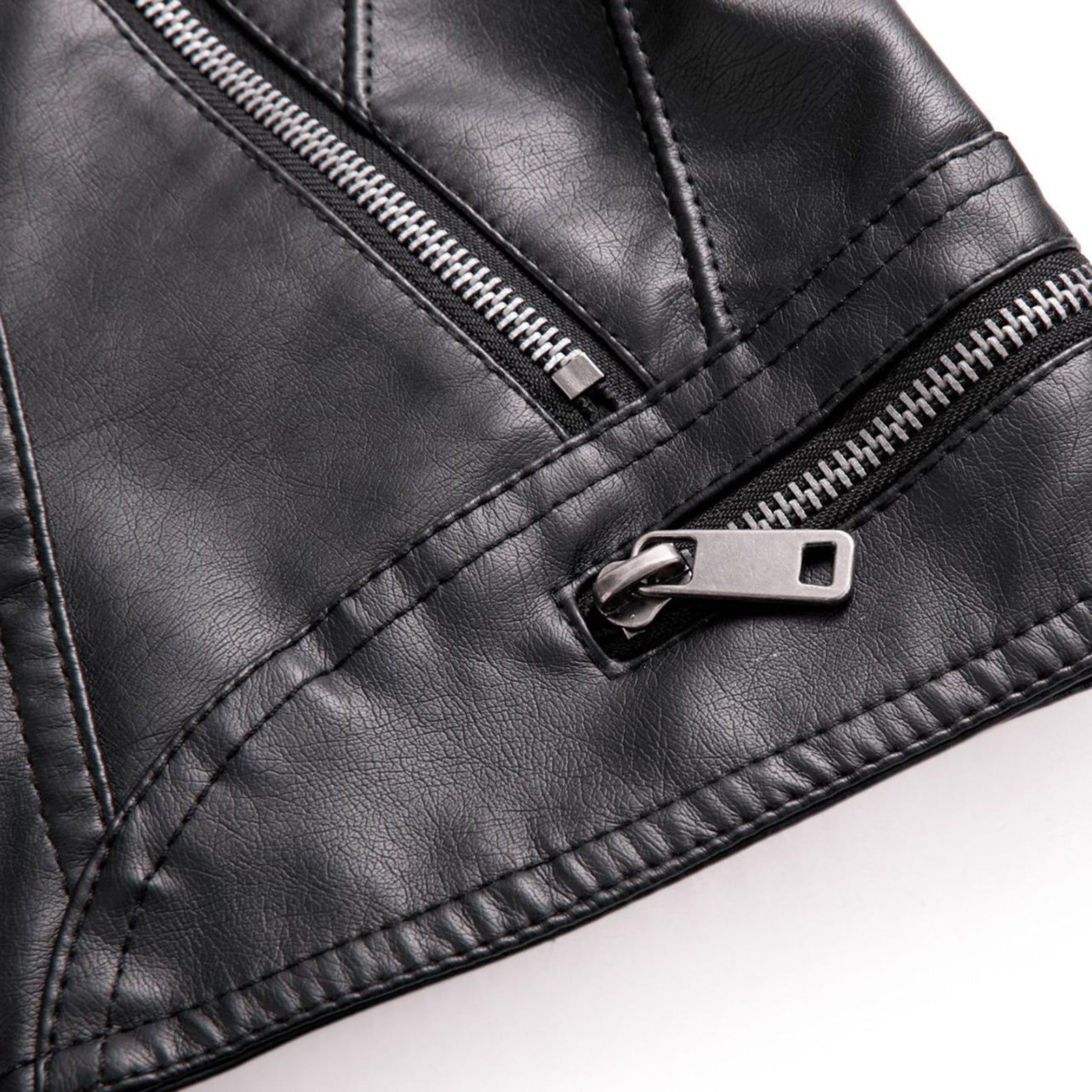 QATAINLAV Women's Fashion Faux Leather Motorcycle Jackets Casual Zipper Long Sleeve Short Coat Streetwear, Black, L