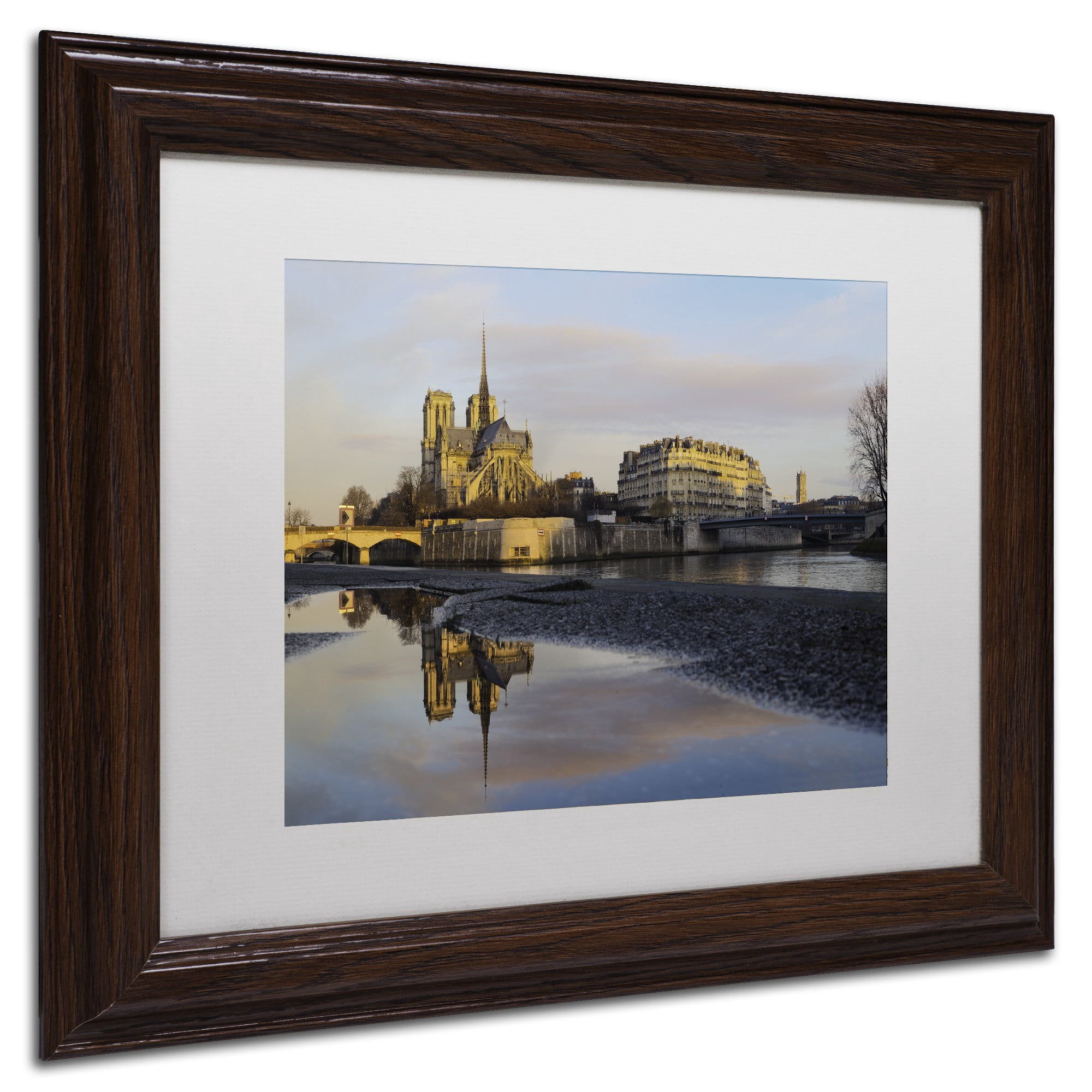 Trademark Fine Art "Sunrise in Notre Dame de Paris" Canvas Art by Mathieu Rivrin, White Matte, Wood Frame