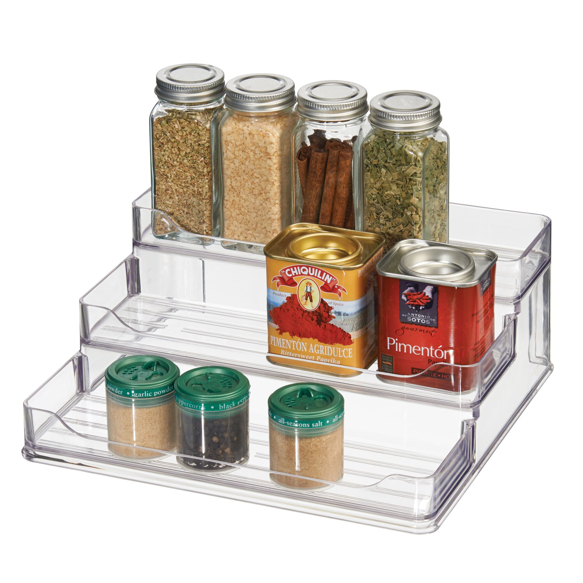  mDesign Expandable Plastic Deluxe Spice Rack, Drawer Organizer  for Kitchen Cabinet Drawers, 3 Tier Slanted for Spice Jars, Food Seasoning  Bottle Storage, Ligne Collection - Clear: Home & Kitchen