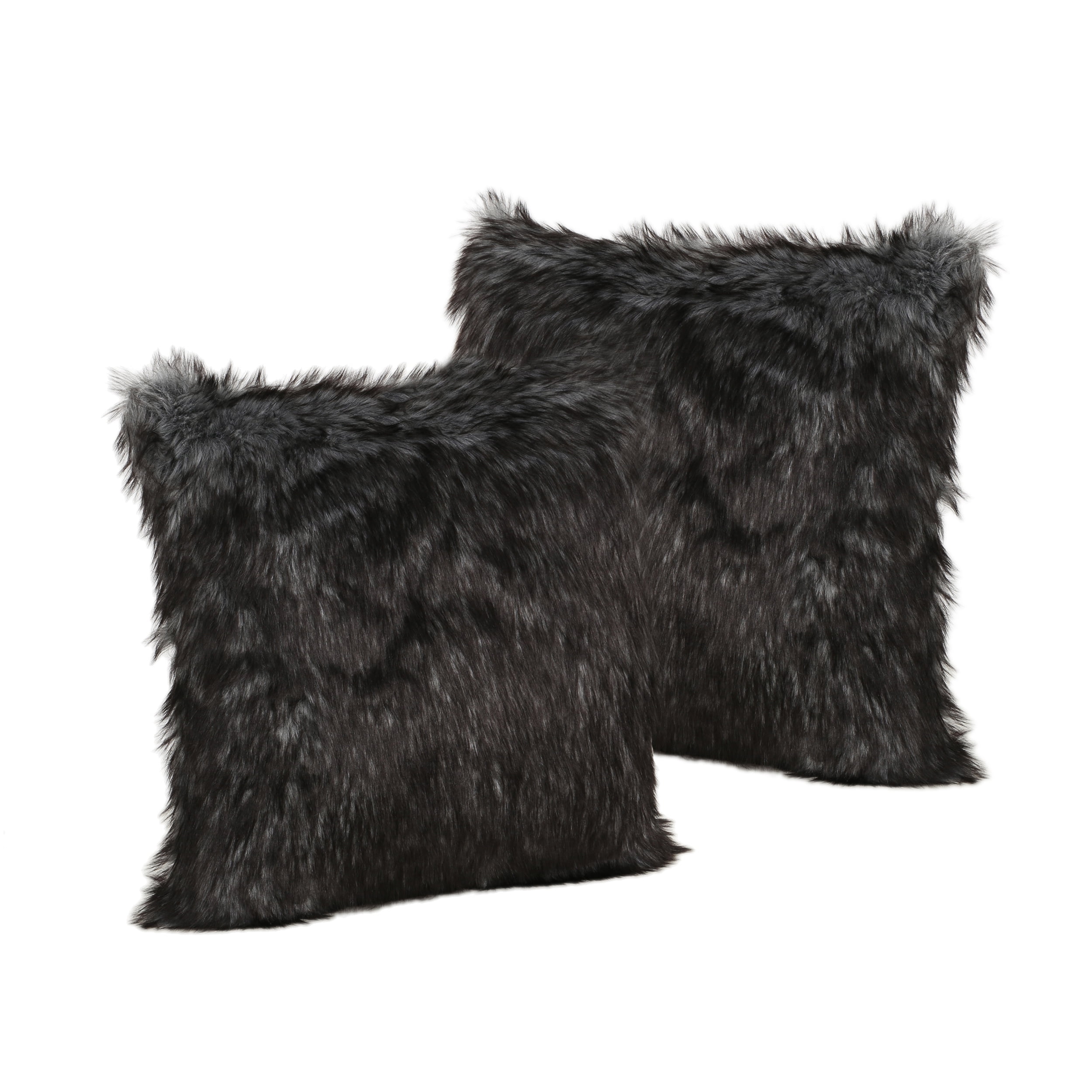 Laraine Glam Faux Fur  Throw Pillows  Set of 2 Black and 