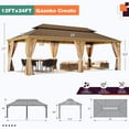 thumbnail image 3 of Erommy  Hardtop Gazebo with Aluminum Frame and Double Roof, Permanent Outdoor Gazebo Includes Curtains&Netting for Patio Backyard 12'x24' - Wood Grain, 3 of 5