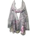 thumbnail image 3 of Wrapables® Floral Bird Print Polyester and Silk Oblong Scarf, Twilight Dusk, 3 of 4