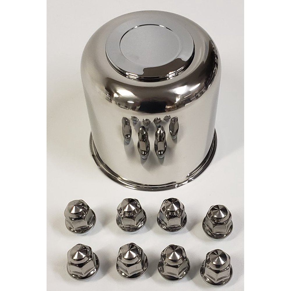 Trailer Wheel Lug and Cap Set. Stainless Steel Hub Cover 8 SS Lugs 4