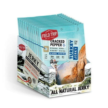 Peppered Turkey Jerky Field Trip Gluten Free, High Protein, Cracked Pepper Turkey Jerky, 1oz Bag, 12 Count 1 ounce (12 count) ()