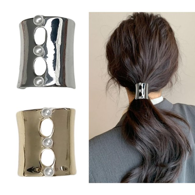 hebillas de cola de caballo doradas para mujer, puños de metal para el cabello, clip decorativo de metal para cola de caballo alta, puño de cola de caballo de metal dorado para vestir (estilo 5)