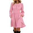 thumbnail image 2 of YTCAMLO Plus Size Fall Dresses for Women Casual Ruched Crew Neck Midi Dress Puff Long Sleeve A Line Dress High Waist Casual Dress, 2 of 9