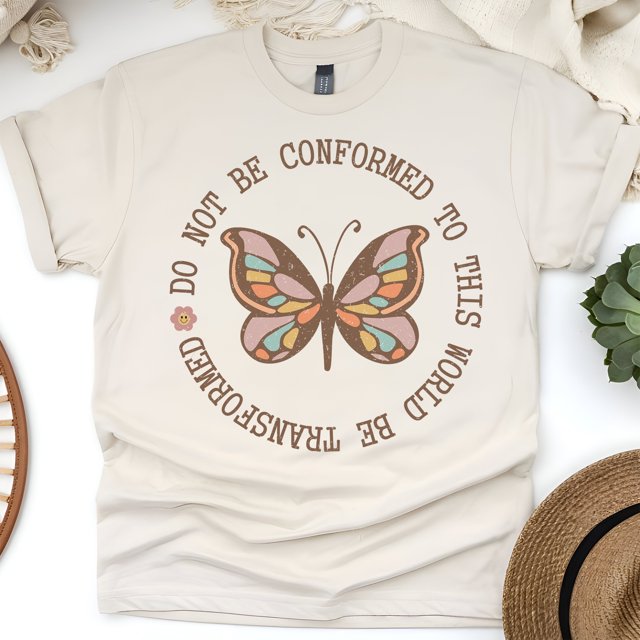 Do Not Be Conformed Bible Verse Butterfly T-Shirt, Natural, Size M