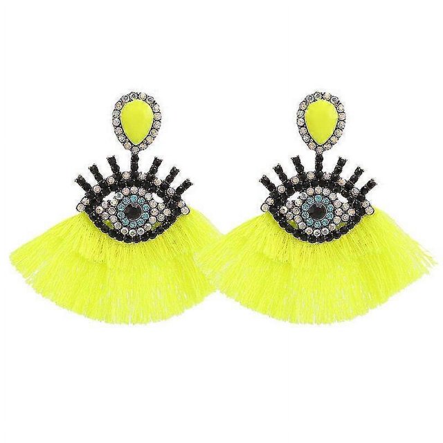 Nuevos pendientes con borlas, pendientes llamativos, pendientes con colgante de ojo para mujer, pendientes bohemios elegantes para fiesta, joyería, E1094 amarillo
