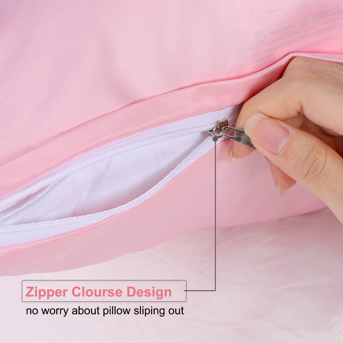 Unique Bargains Pillow Covers Silky Satin Zipper Pillowcases Set of 2 Pink 21" x 31"