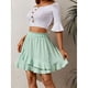 thumbnail image 3 of Minifalda con dobladillo con volantes para mujer, dobladillo Irregular de moda de verano, minifalda de cintura alta de Color puro para mujer, verde L, 3 of 7