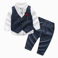 thumbnail image 2 of 5-6 Years Toddler Kids Boys Suit 3Pcs Set 12 18 Months 2T 3T 4T 5T 6T 7T Kids Long Sleeve Formal Dress Shirt with Bowtie Vest Pants Set Tuxedo Wedding Party Outfits Kids Boys Winter Outfits,Blue, 2 of 9