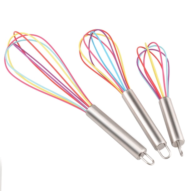 Juego de batidor de alambre de globo antiadherente de silicona de acero inoxidable con mango para batidor de huevos, mezclar y batir (paquete de 3, 8 "10" 12 ")