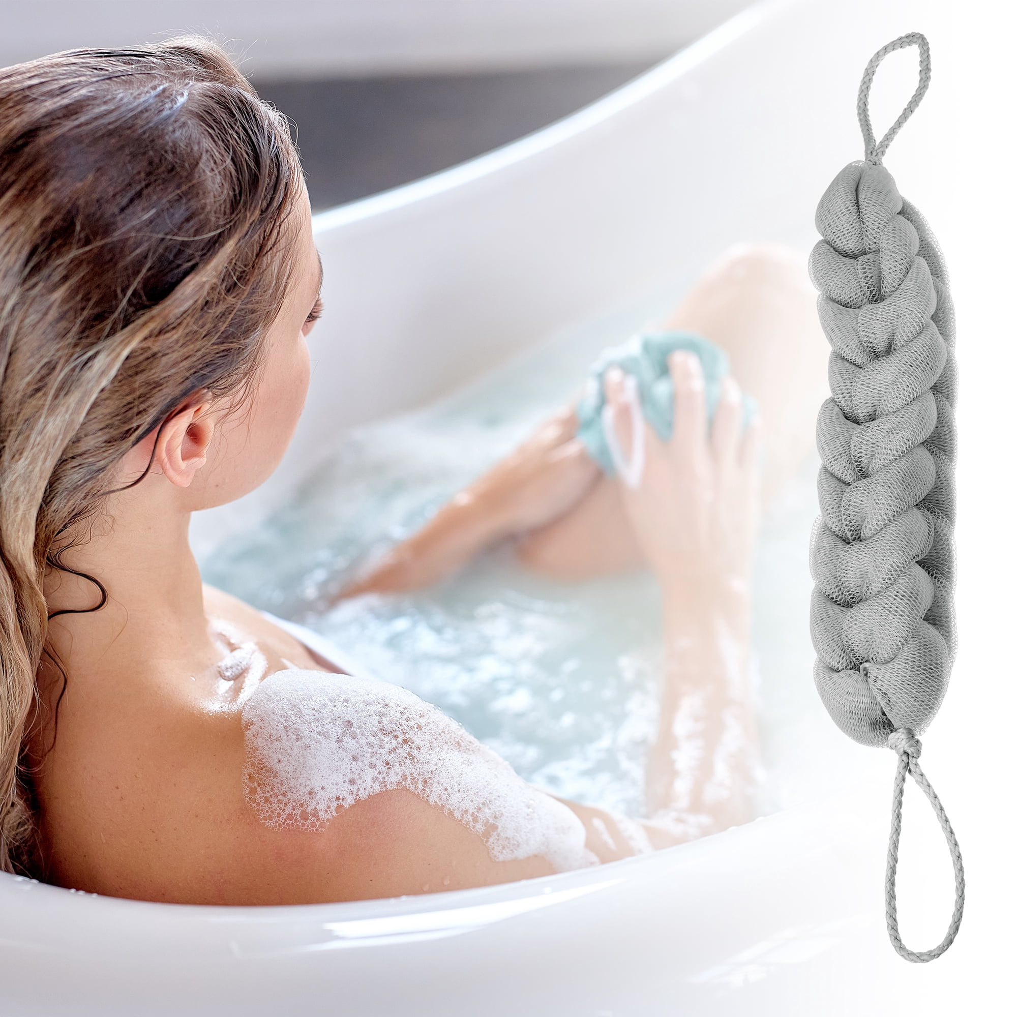 Unique Bargains 1 Pc Bath Shower Loofah Sponge Body Puffs 11.42"x2.20"x1.97" Gray