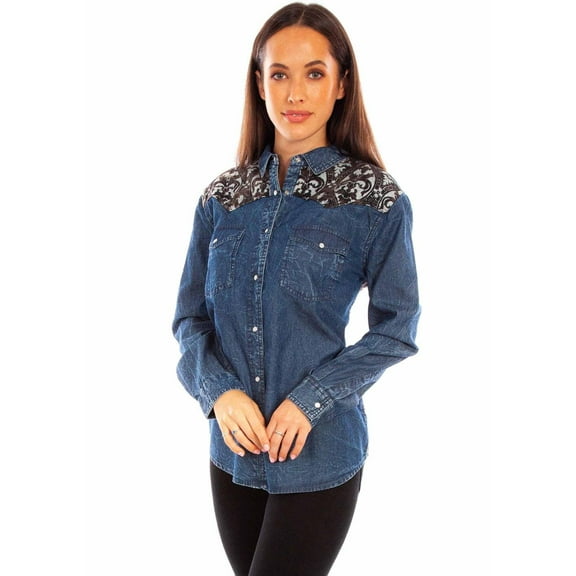 Scully Leather Womens Denim Western Button-Down Shirt