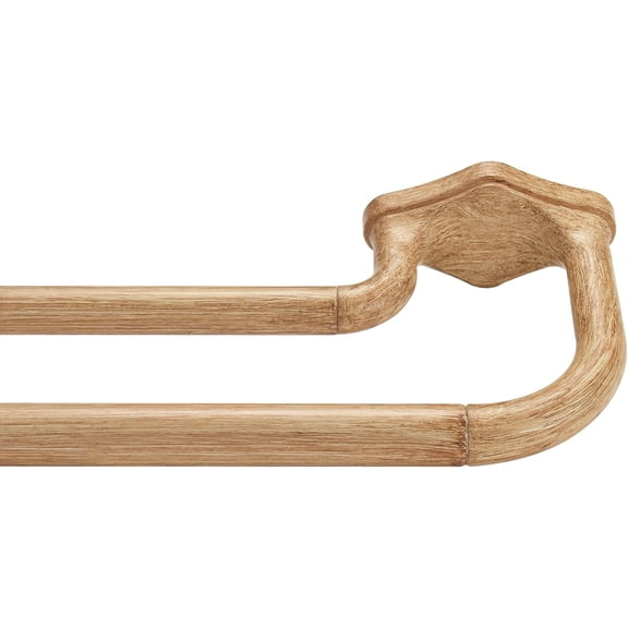 Light Wood Grain Double Curtain Rod - 1 Inch Diameter Heavy Duty Adjustable Window Rod with Aluminum Finials & Bracket for Blackout Panels (48-88 Inch)